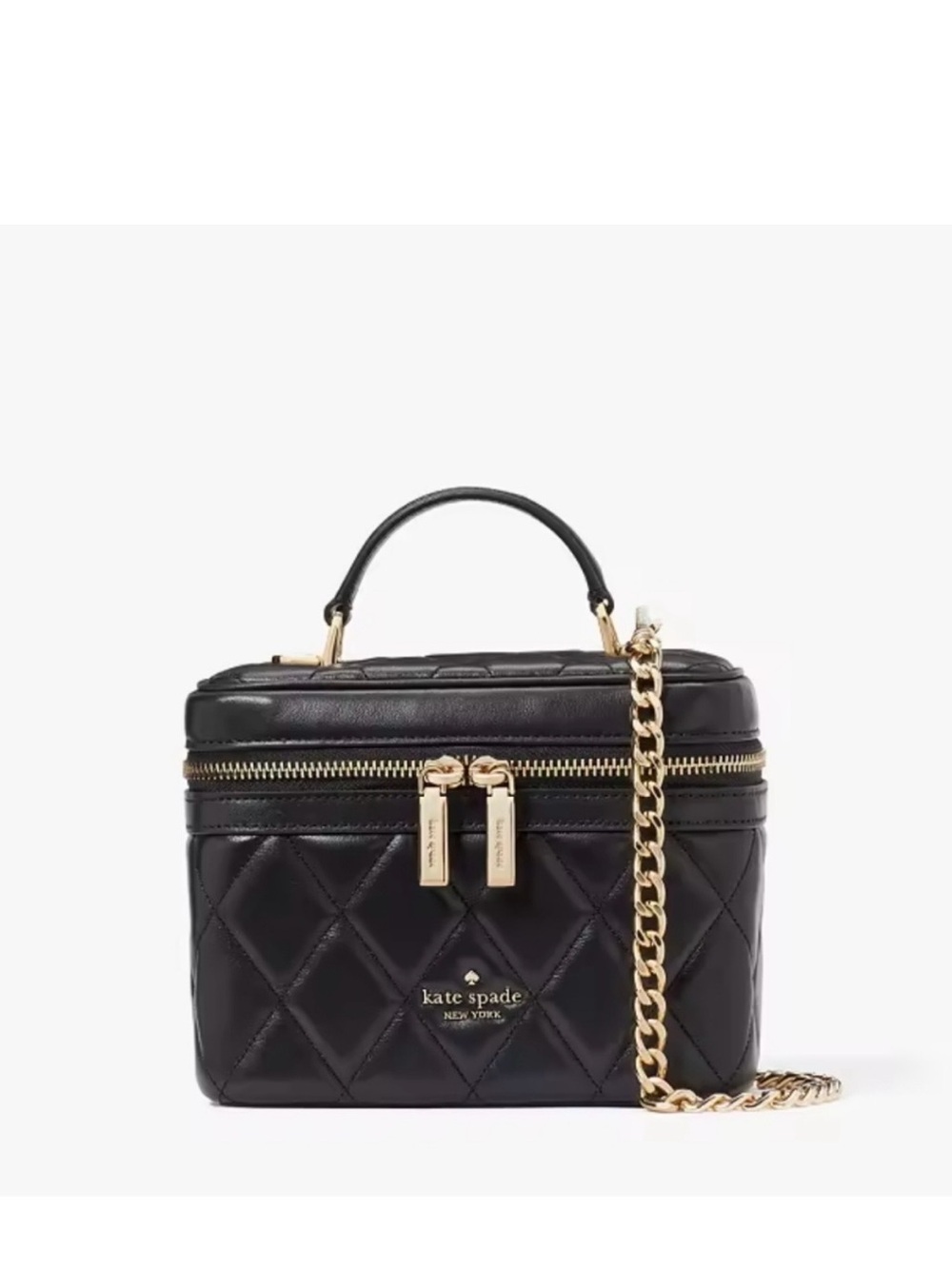kate spade Casey trunk bag black quilted crossbody with gold chain - Picture 5 of 6